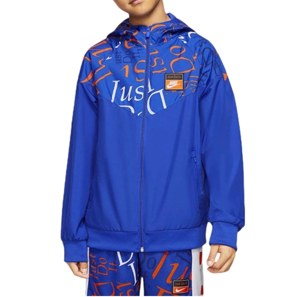 Youth Large Nike Just Do It JDI windbreaker jacket. Blue and orange.